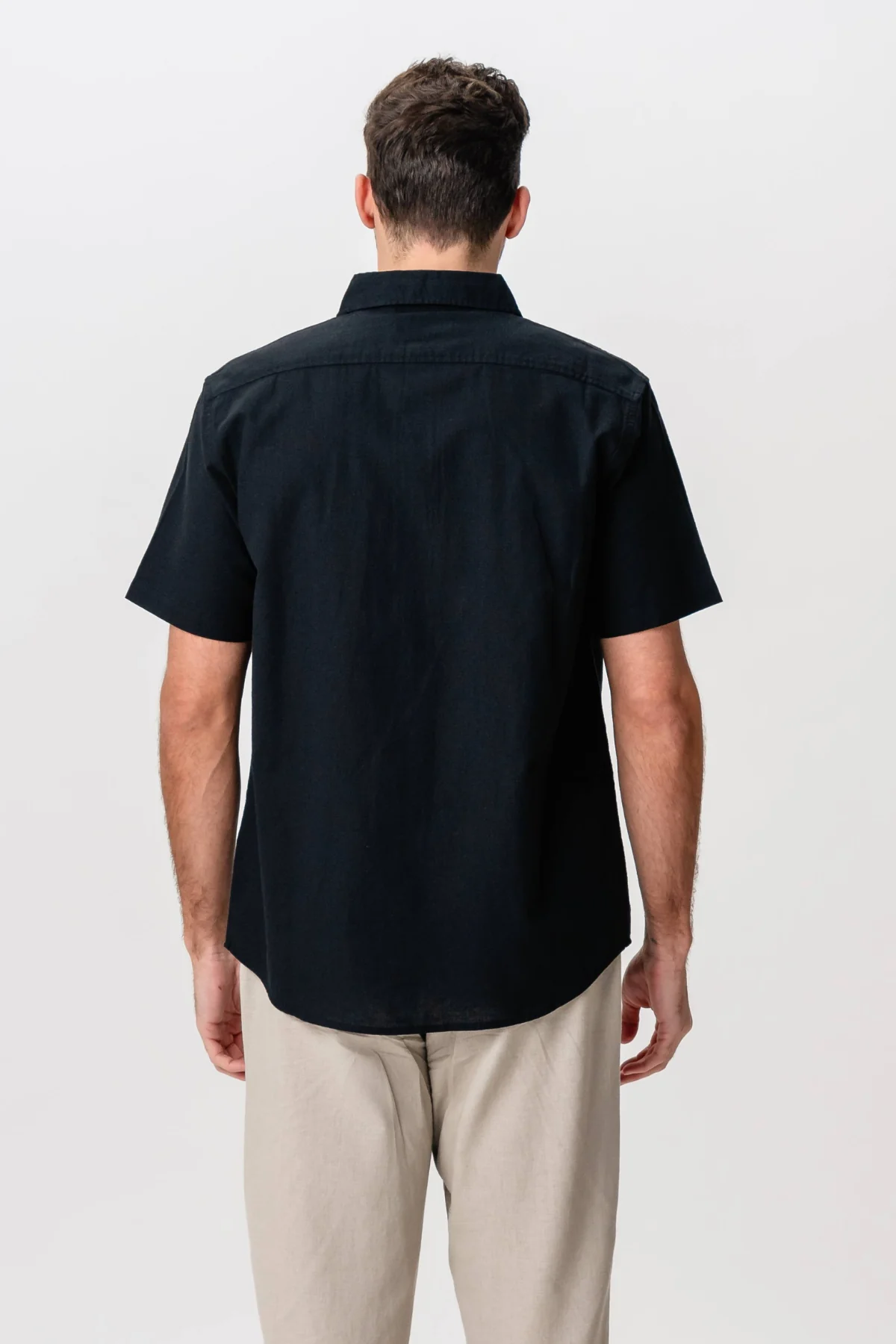 Camisa de lino de manga corta - Negro - Imagen 5