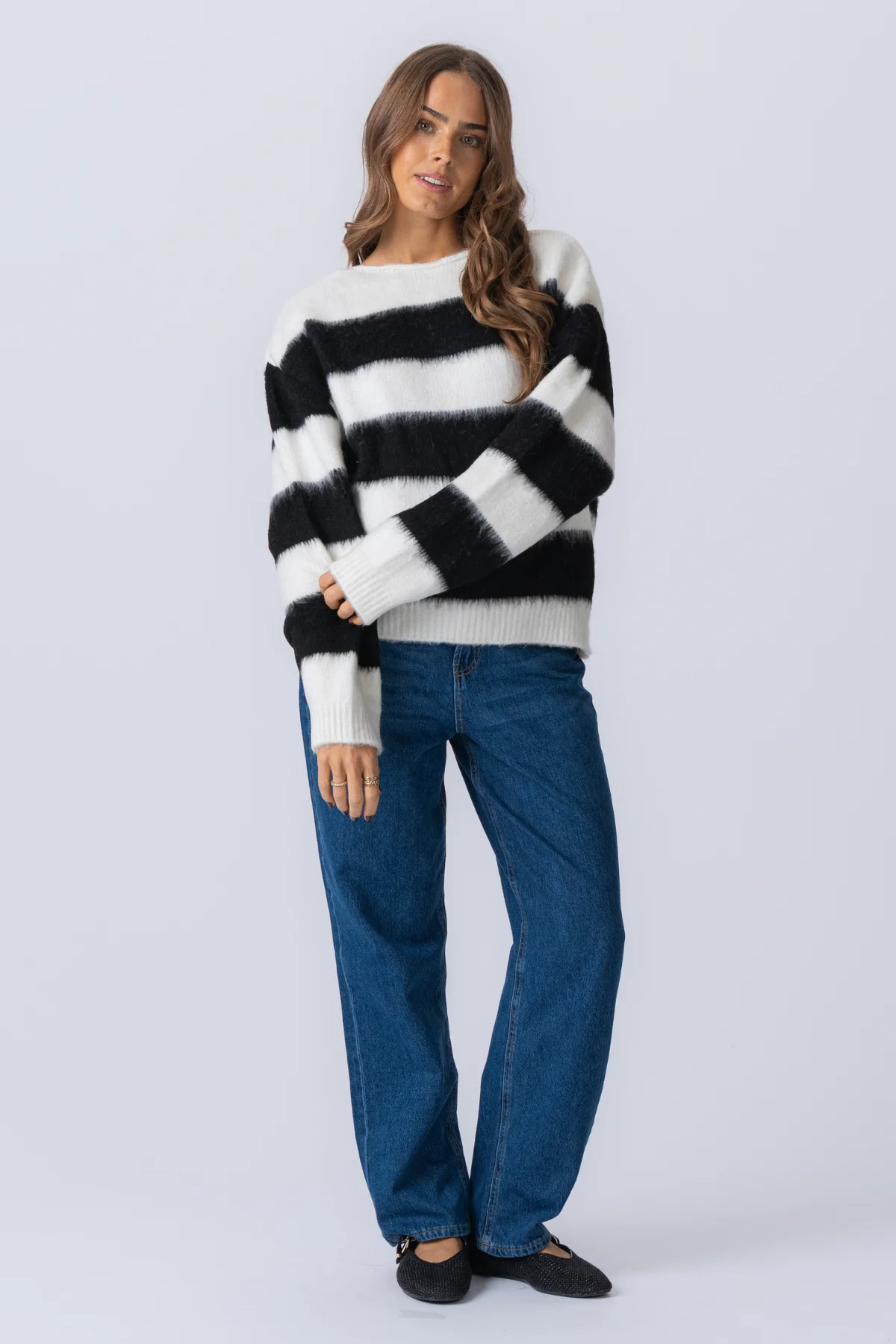 Suéter de punto a rayas de celina - blanco/negro - Imagen 4