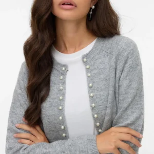 Cárdigan de perla de cuello O Magalene - Melange de gris medio