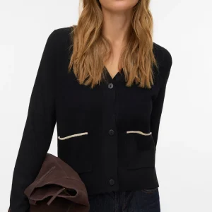 Cárdigan dorado en contraste con cuello en V - Black W. Birch