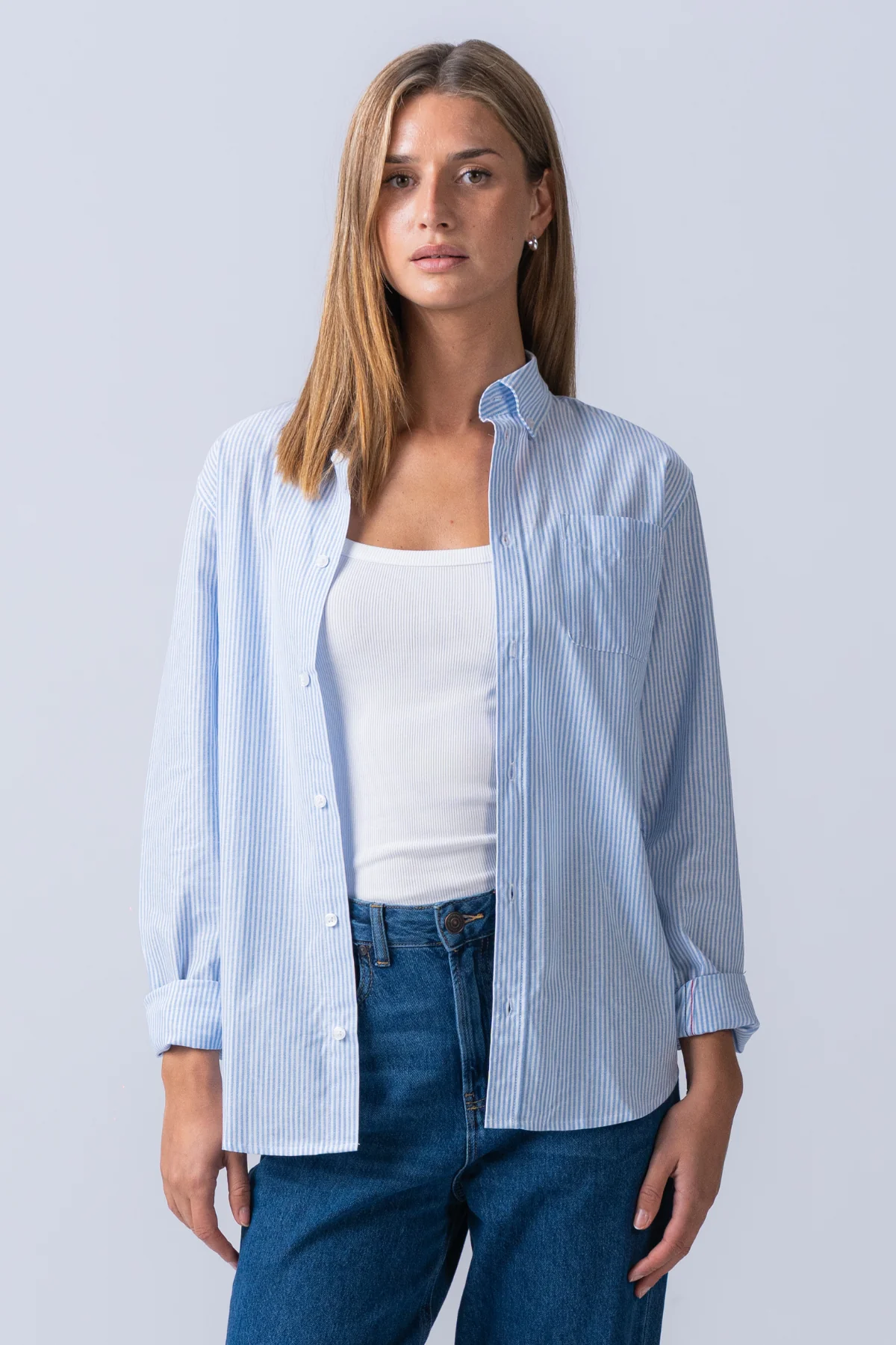 Boyfriend Oxford Shirt - Azul claro/blanco