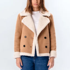 Abrigo corto de piel de oveja - Beige
