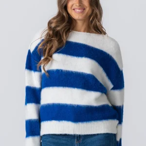 Suéter de punto a rayas de celina - blanco/azul marino