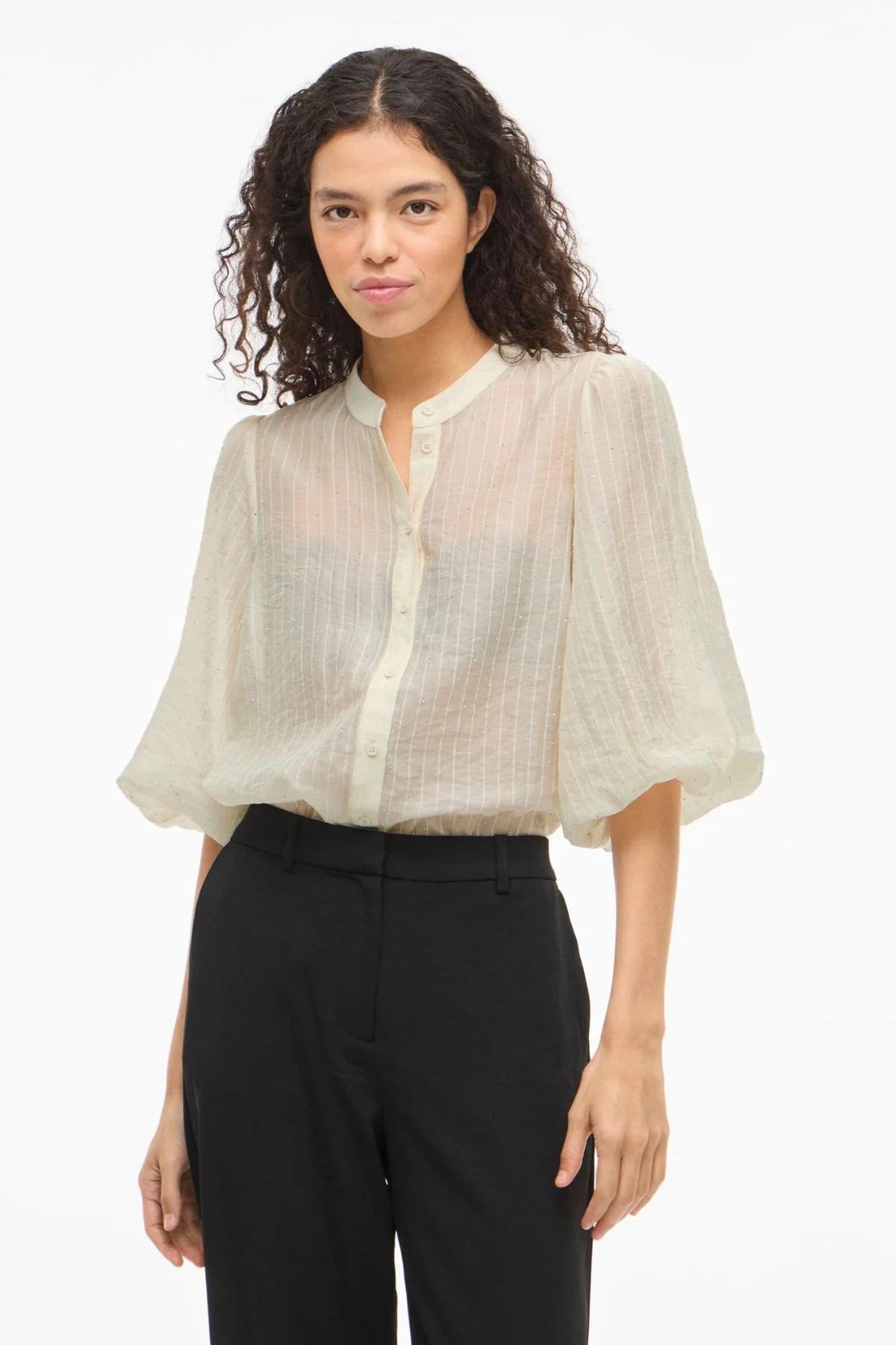 Top con botones de diamantes de imitación - Abedul