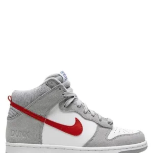 N370O Tenis Nike Dunk High Light Smoke Grey and Gym Red
