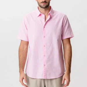 Camisa de lino de manga corta - Rojo claro