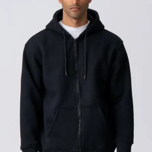 Sudadera con sudadera con cremallera relajada - negro
