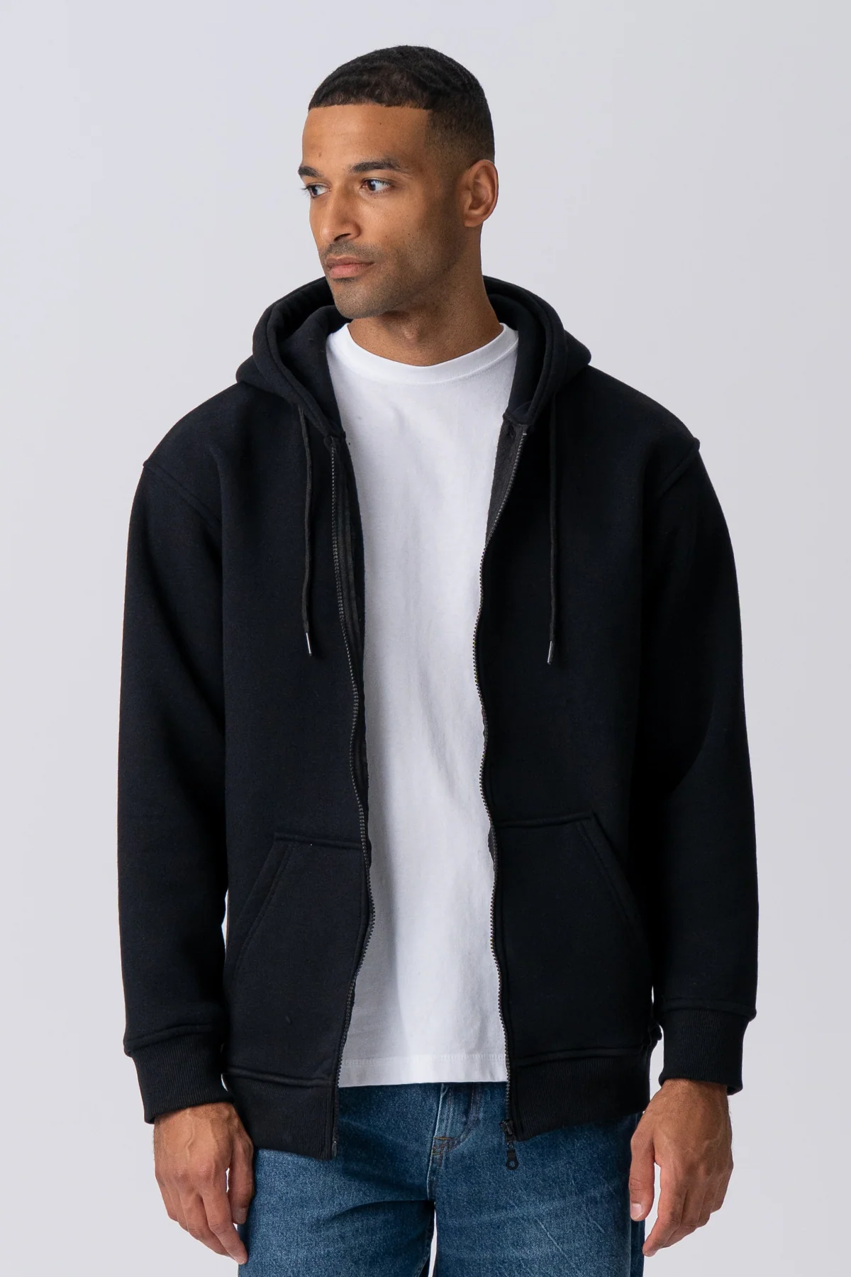 Sudadera con sudadera con cremallera relajada - negro - Imagen 7
