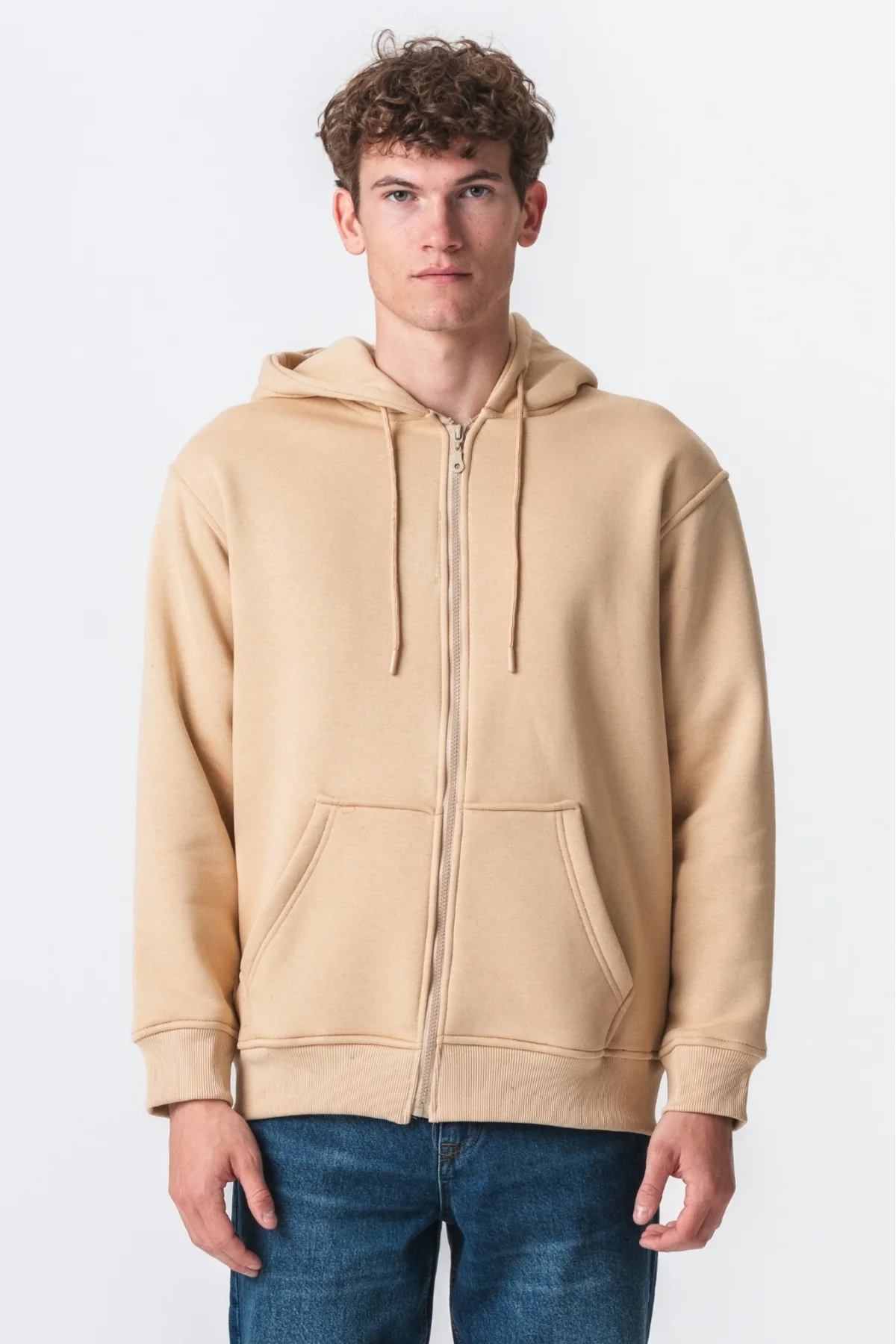 Sudadera con sudadera con cremallera relajada - beige