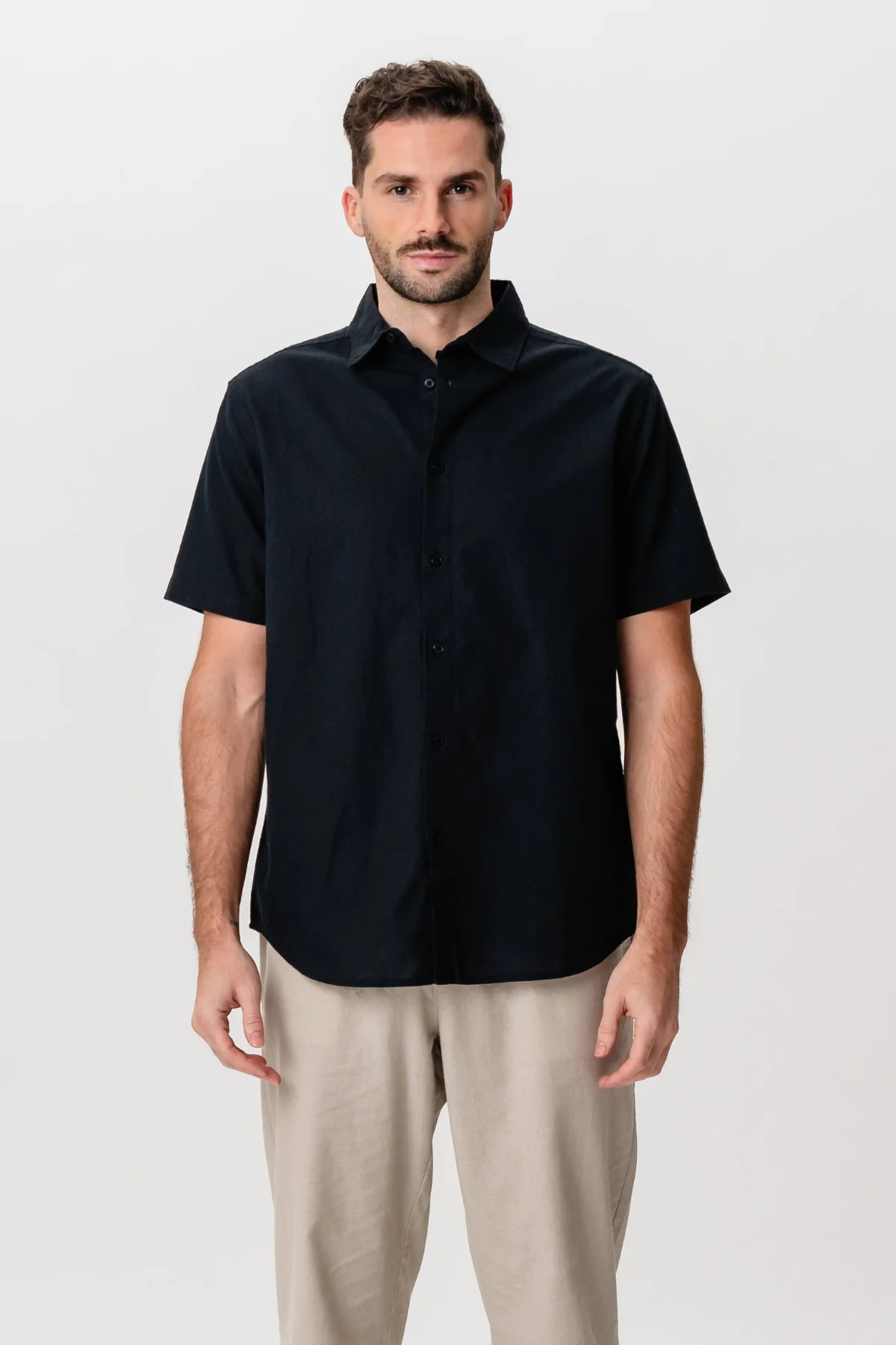 Camisa de lino de manga corta - Negro - Imagen 4