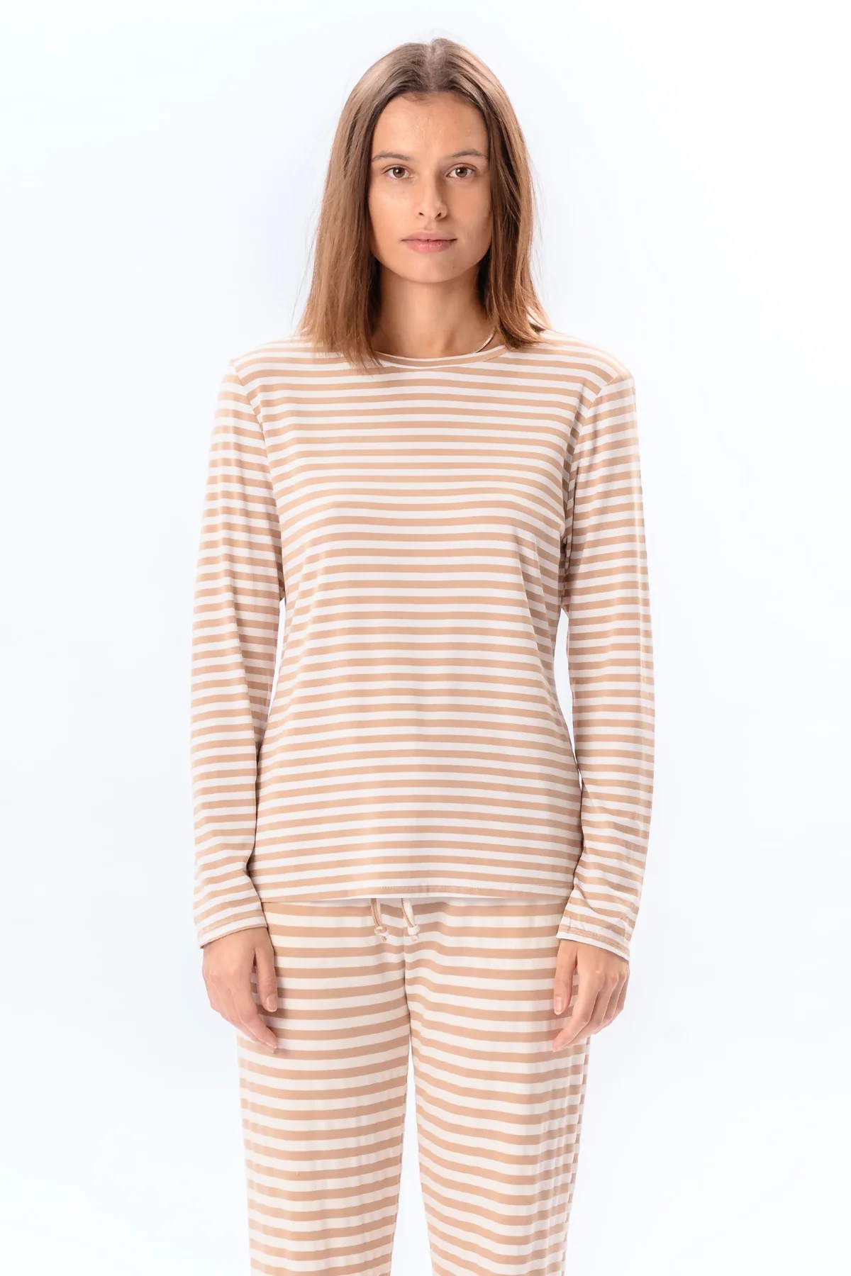 Rayas Manga Larga Slim Fit - Beige - Imagen 4