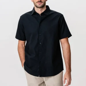 Camisa de lino de manga corta - Negro
