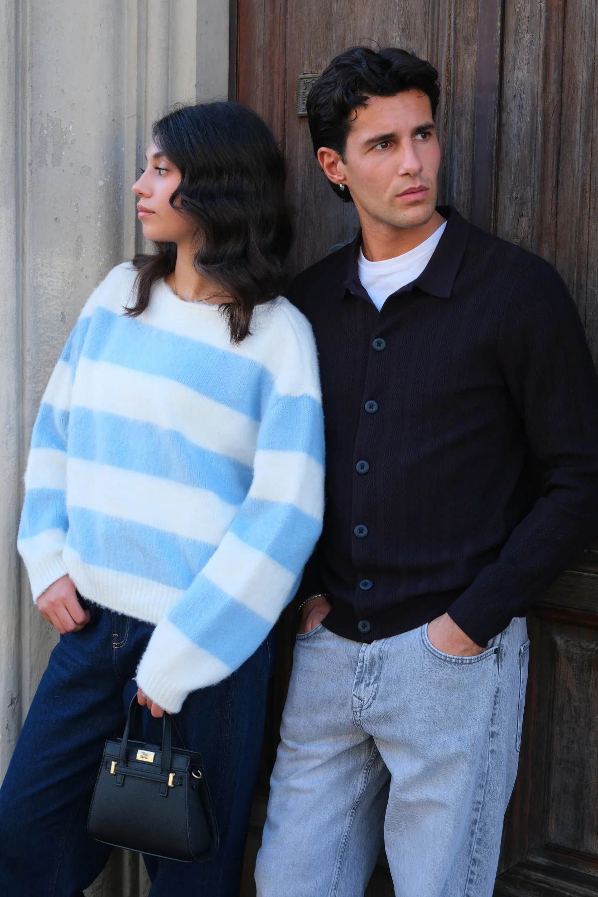 Suéter de punto a rayas de celina - blanco/azul cielo - Imagen 3