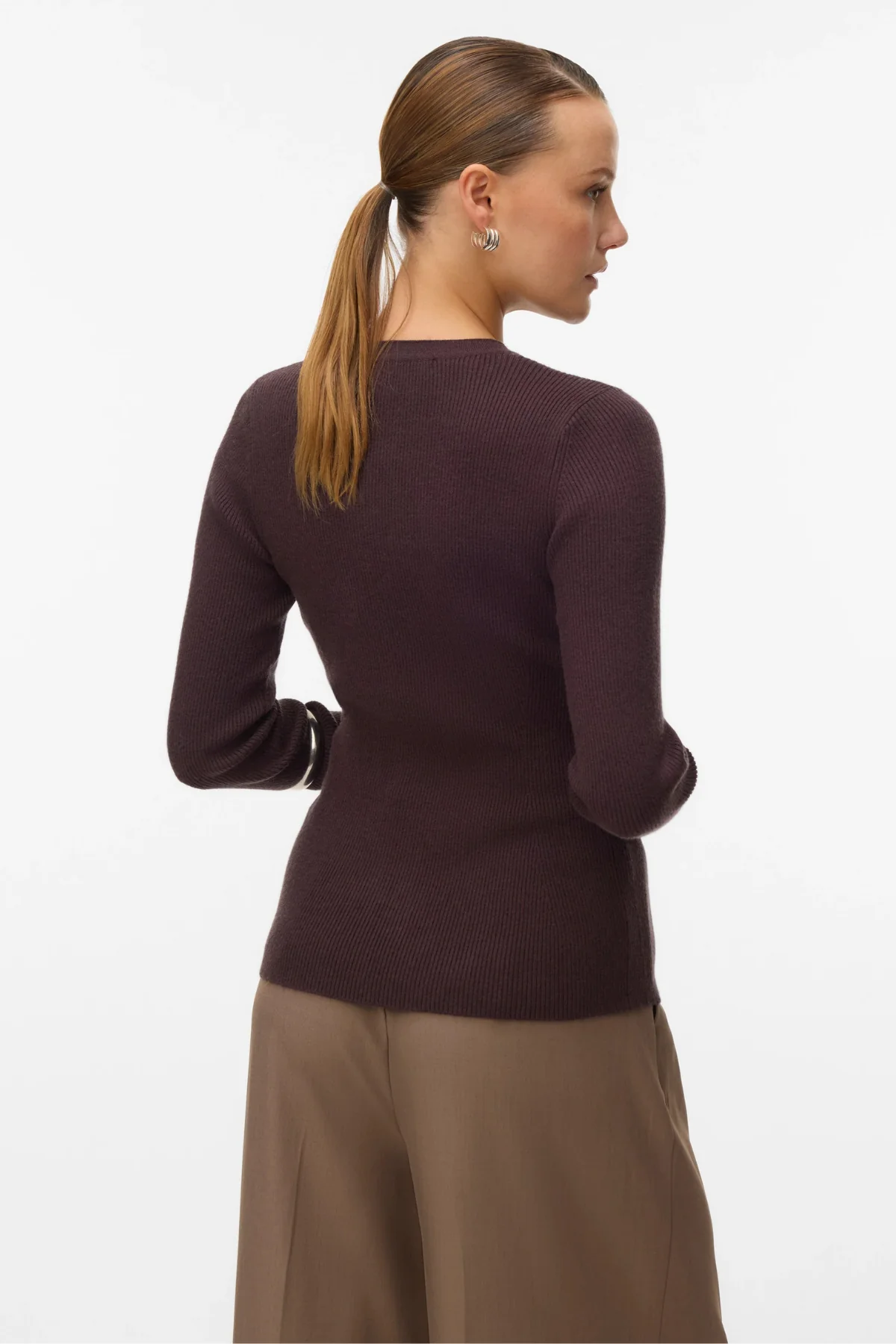Cárdigan de punto de cuello O Ukino - Ciruela de chocolate - Imagen 6