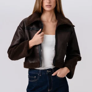 Chaqueta de piel de ojo de Daisy - marrón/negro