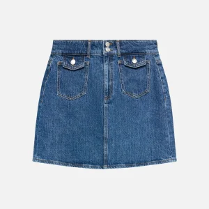 Falda corta de bolsillo de Tessa - mezclilla azul medio