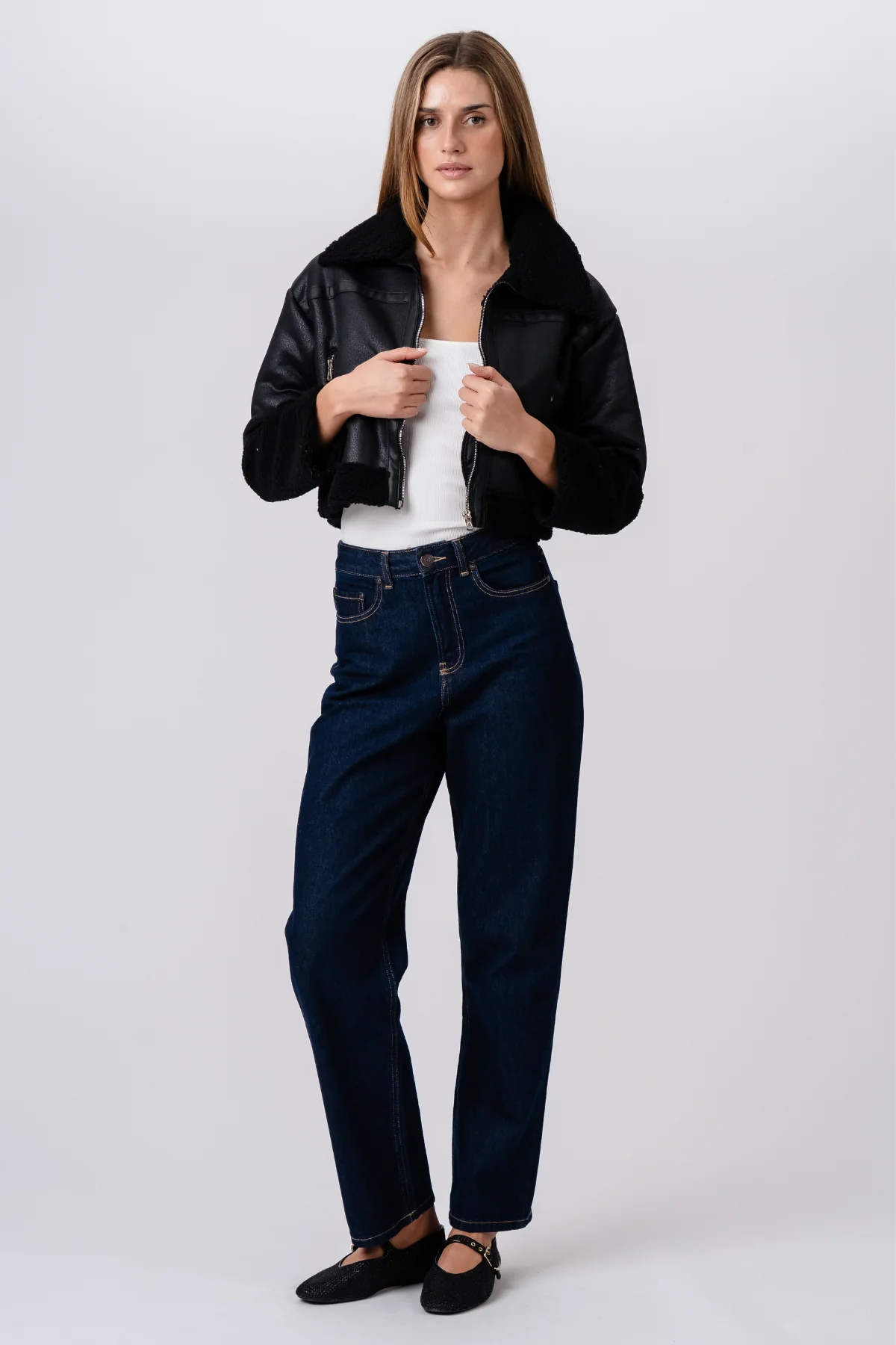 Chaqueta de piel de ojo de Daisy - Negro/Negro - Imagen 5