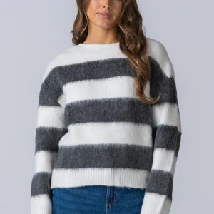 Suéter de punto a rayas de celina - blanco/gris