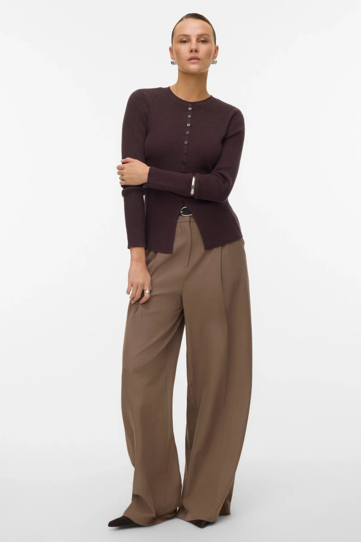 Cárdigan de punto de cuello O Ukino - Ciruela de chocolate - Imagen 4