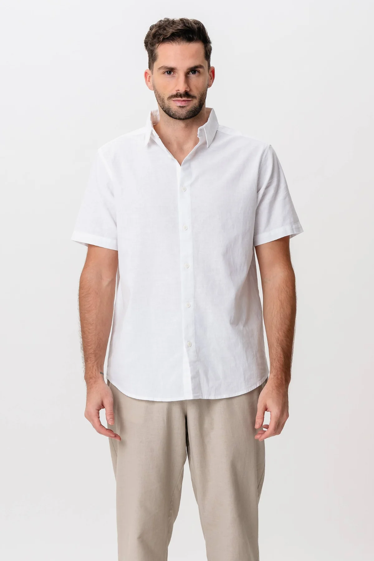 Camisa de lino de manga corta - blanco