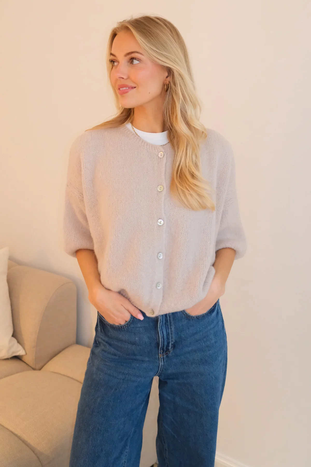 Punto Mary de manga corta - Beige - Imagen 5