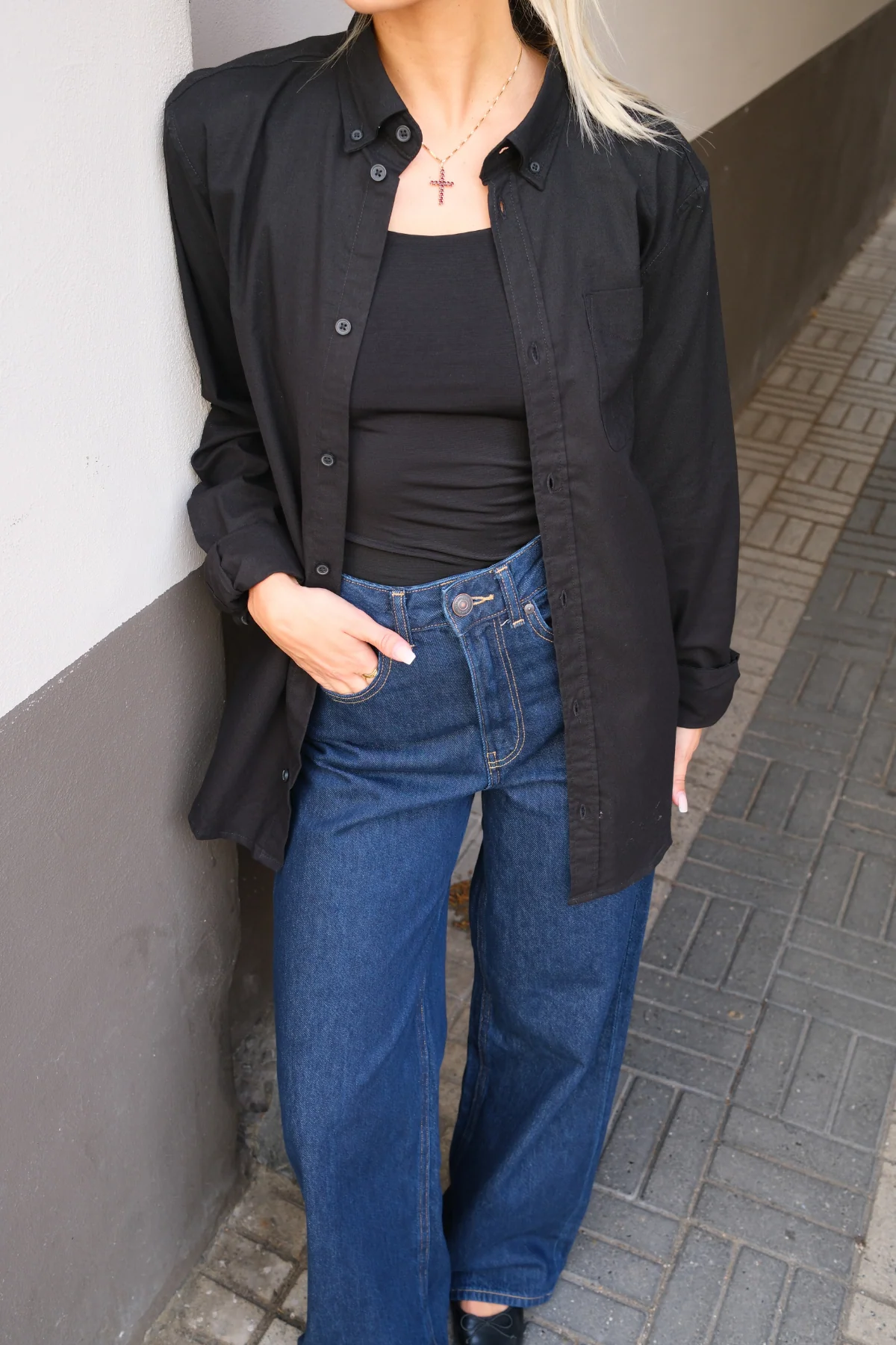 Boyfriend Oxford Shirt - Negro - Imagen 4