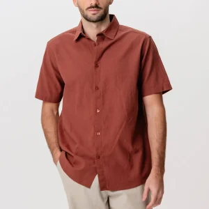 Camisa de lino de manga corta - Terracota