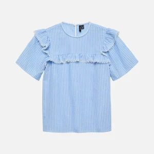 Top stripe de frill de campana - Blue / blanco de cachemira