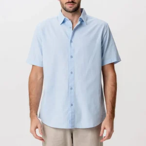 Camisa de lino de manga corta - azul claro