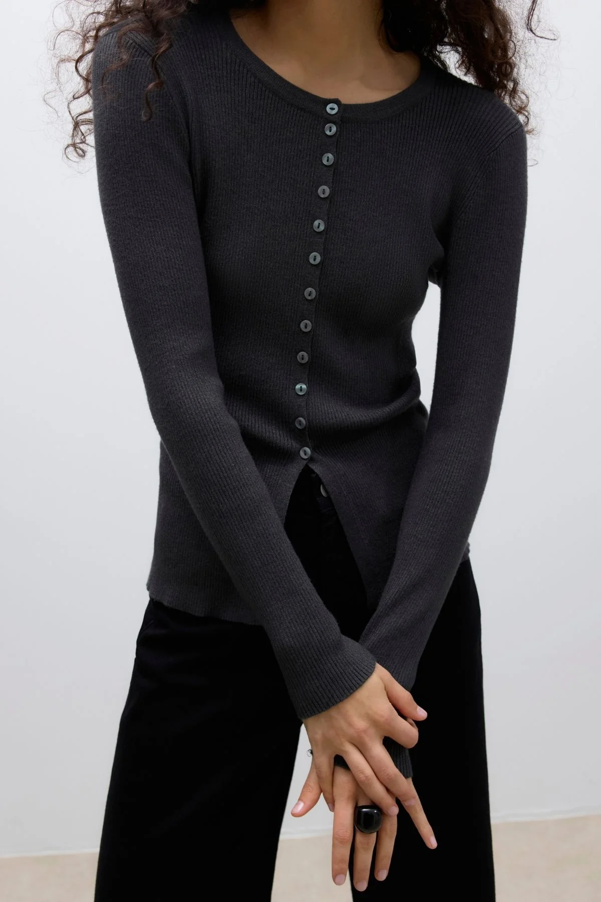 Cárdigan de punto de cuello O Ukino - Melange gris oscuro