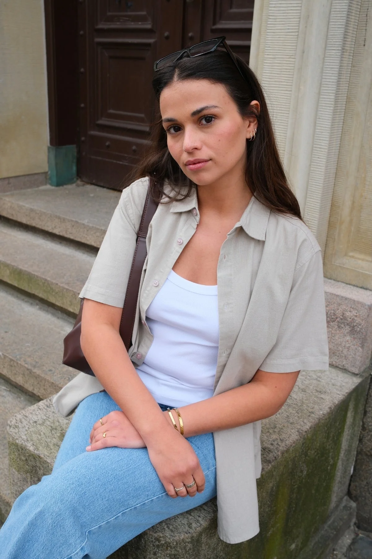 Camisa de lino de manga corta - arena - Imagen 4