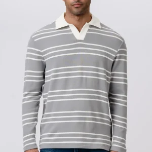 Polo de manga larga a rayas - Gris