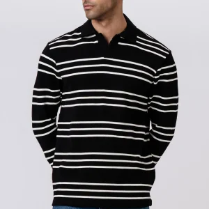 Polo de manga larga a rayas - Negro