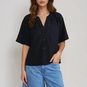 Top de frilles de Linn - negro
