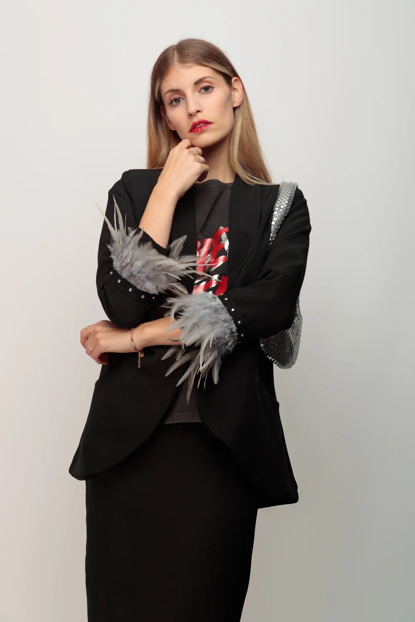 Blazer Smoking Plumas Gris