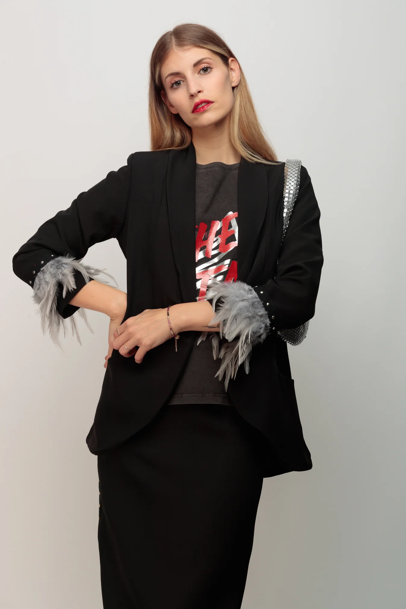 Blazer Smoking Plumas Gris - Imagen 4