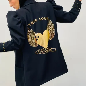 Blazer Abullonada Tachuelas Corazón True Love