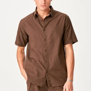 Camisa de lino de manga corta - café