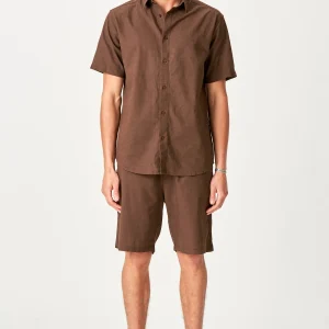 Conjunto de lino Camisa de manga corta + lino Shorts - Café (paquete de oferta)