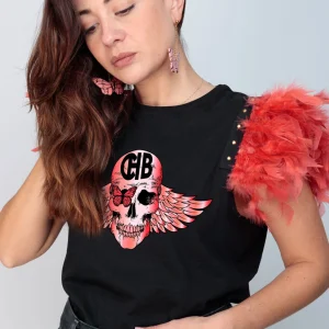 Camiseta Plumas Skull Tie