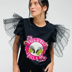 Camiseta m/c Volante Topitos Rosas Magenta