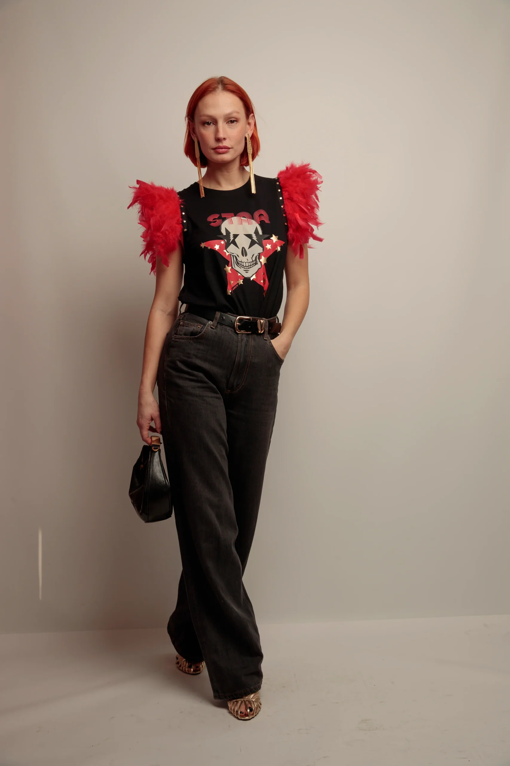 Camiseta Plumas Tachas Skull Fiesta - Imagen 3