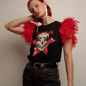 Camiseta Plumas Tachas Skull Fiesta