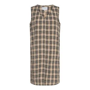 Vestido de cuello en V de Dana - arena negra a cuadros