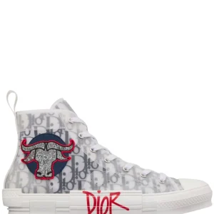 N370O TENIS DE MODA SNEAKERS DE CAÑA ALTA B23 DIOR B23 High-Top Sneaker Black and White Dior Oblique Canvas with DIOR AND SHAWN Ox Head Embroidery Patch