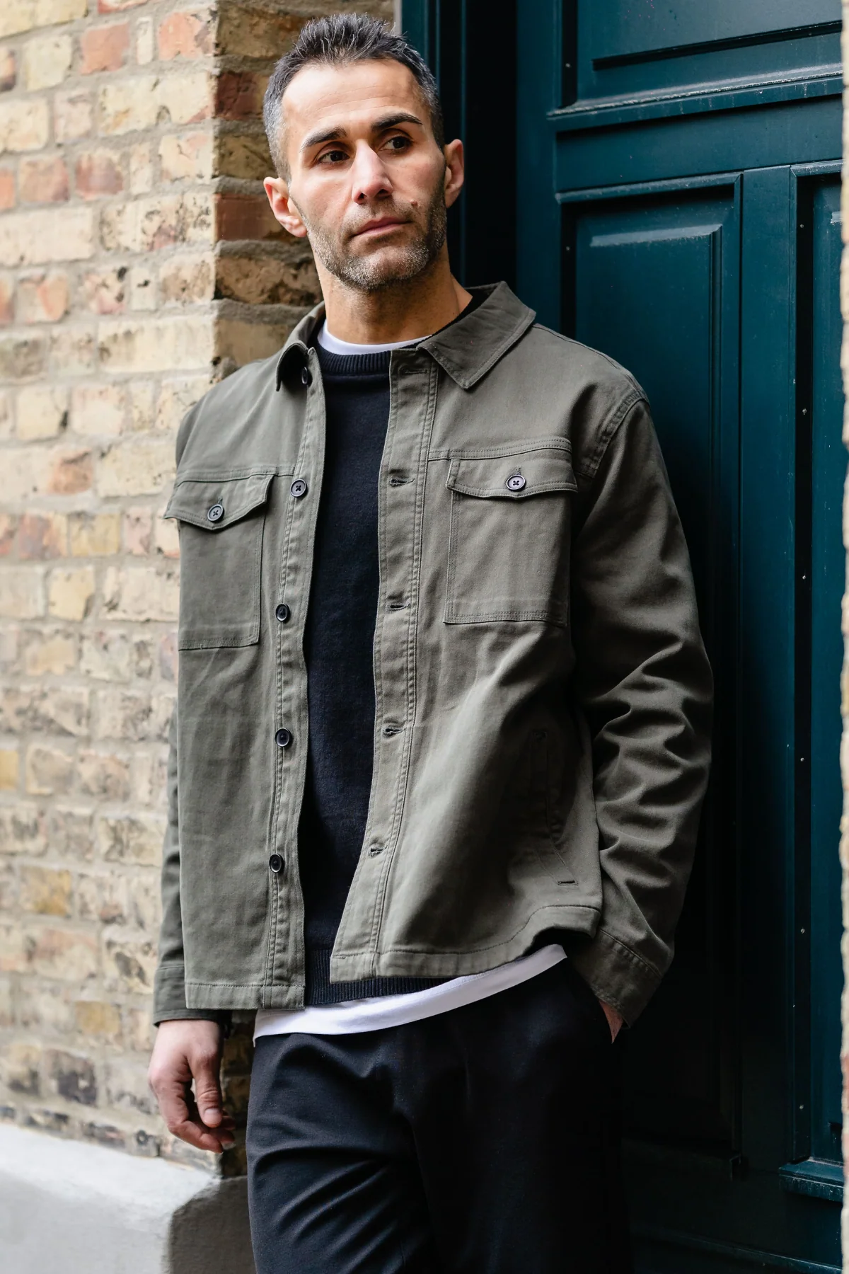 Overshirt de sarga - Oliva oscura - Imagen 7