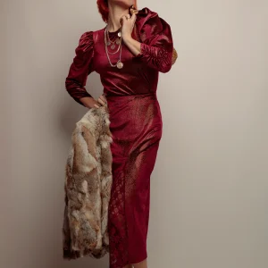 Falda Combinada Terciopelo Granate