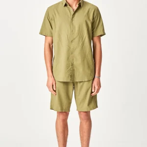 Conjunto de lino Camisa de manga corta + lino Shorts - Verde (paquete de oferta)