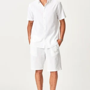 Conjunto de lino Camisa de manga corta + lino Shorts - White (paquete de paquete)