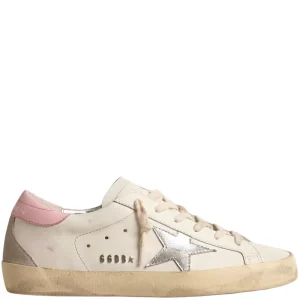 TENIS GOLDEN GOOSE SUPER STAR SILVER LEATHER STAR AND PINK HEEL TAB